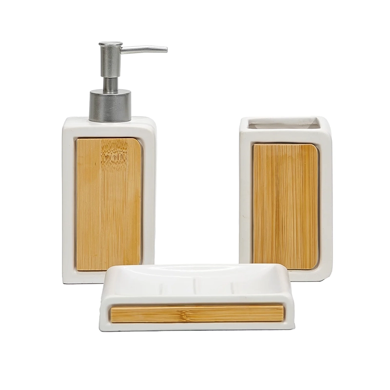 Ensemble 3 Pièces d'Accessoires de Salle de Bain Style Moderne et Naturel