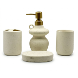 Ensemble 4 Pièces d'Accessoires de Salle de Bain Crème et Doré Moucheté