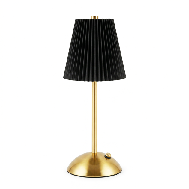 Lampe de Table Design Blanc & Doré – Abat-jour Plissé, Tactile et Rechargeable