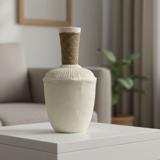 Vase Décoratif Bohème Texturé Crème