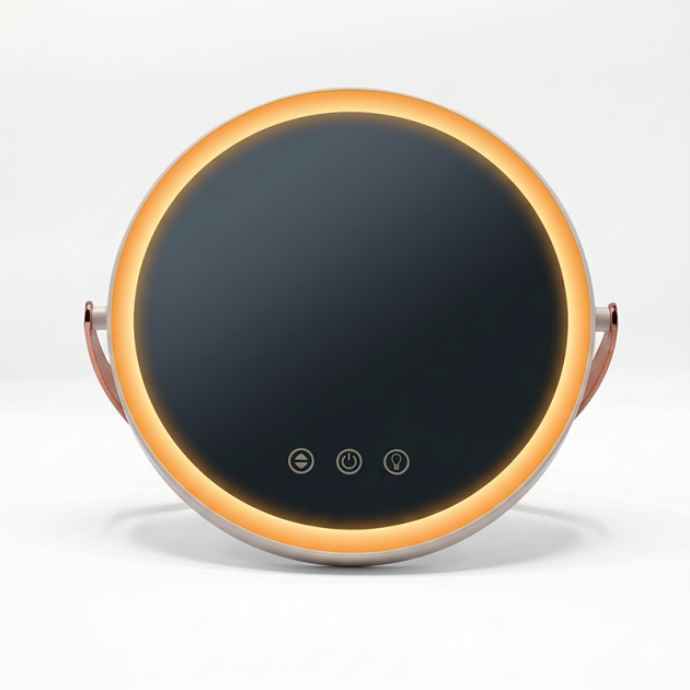 Miroir de Maquillage Lumineux Circulaire Moderne – Rechargeable & LED Intégrées