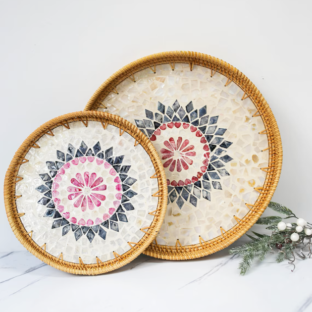 Ensemble de 2 Plateaux Décoratifs Ronds Bohèmes