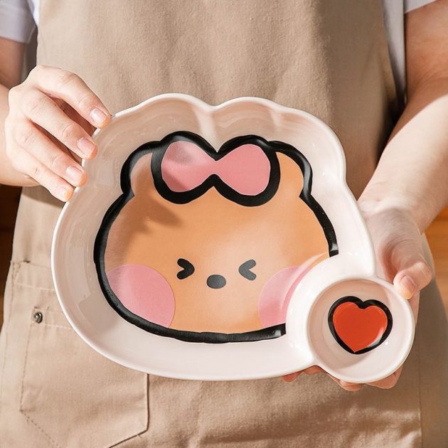 Assiette Compartimentée Multicolore Personnage et Cœurs