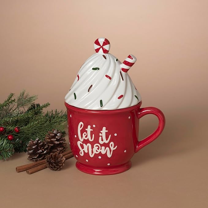 Mug et Couvercle Décoratif Festif Rouge