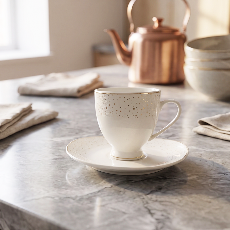 Service à Café Élégant Blanc et Doré Moucheté – Élégance Moderne 24 Pièces – Image 2