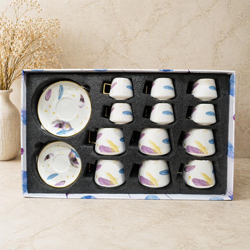 Service à café en porcelaine décor plume – Coffret 24 pièces – Image 2
