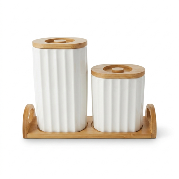 Boîtes de Rangement en Céramique Cannelée avec Support