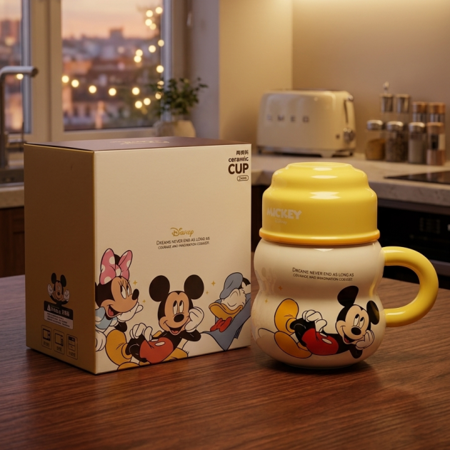 Tasse en Céramique Mickey Mouse avec Couvercle et Coffret Cadeau