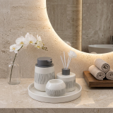 Ensemble de 4 accessoires de salle de bain Moderne Blanc cassé et Gris