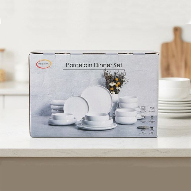 Service de Table Minimaliste en porcelaine Blanc Immaculé  24 pièces