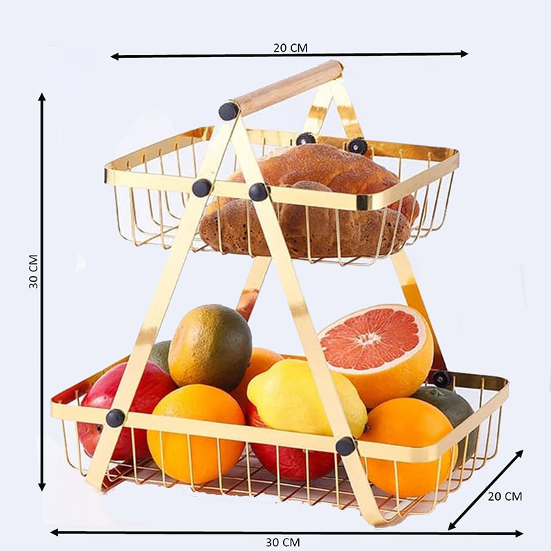 Panier à Fruits 2 Niveaux en Métal Doré – Présentoir Élégant pour Cuisine – Image 2