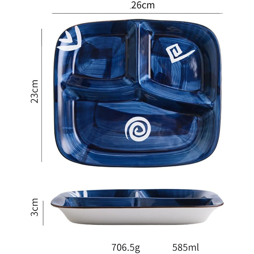 Plateau Repas Compartimenté en Céramique – Style Japonais Bleu Marine – Image 2