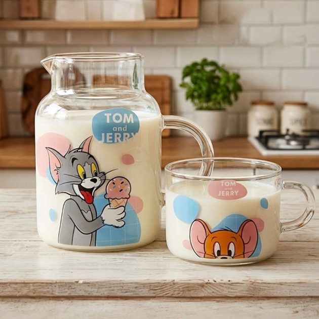 Tasse et Carafe en Verre Empilable - Collection Tom et Jerry