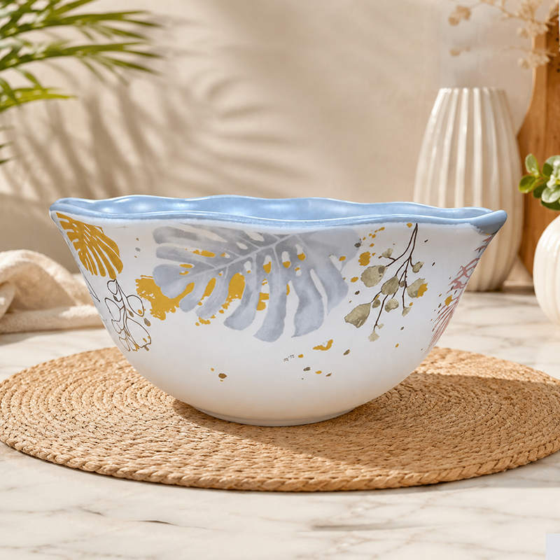 Service de Vaisselle Floral Élégant 32 Pièces – Motif Feuilles Dorées et Gris Perle – Image 3