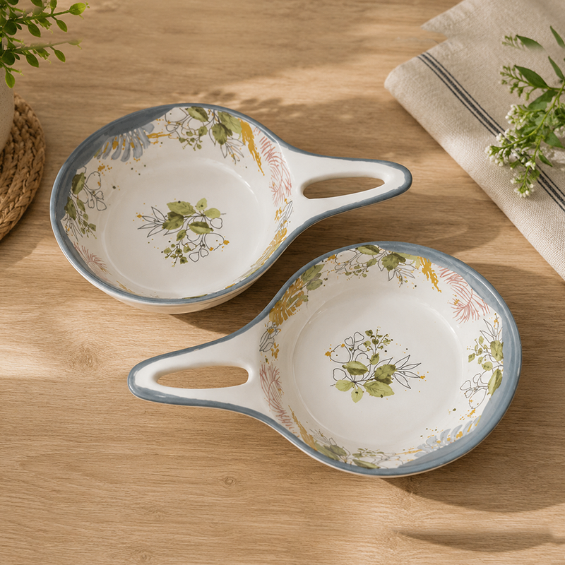 Service de Vaisselle Floral Élégant 32 Pièces – Motif Feuilles Dorées et Gris Perle – Image 2