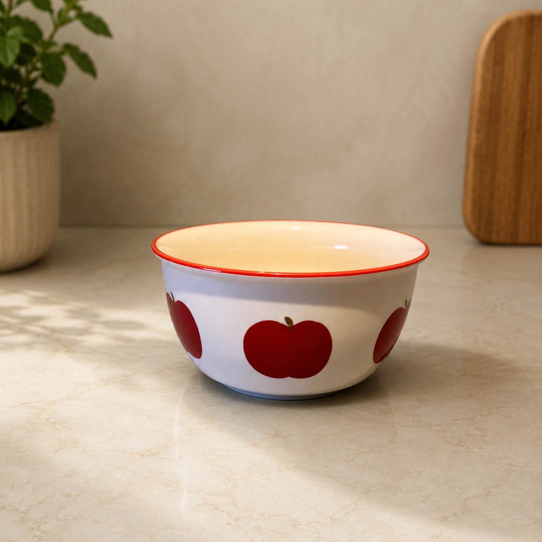 Bol en Céramique à Bord Ondulé – Collection Pomme Rouge
