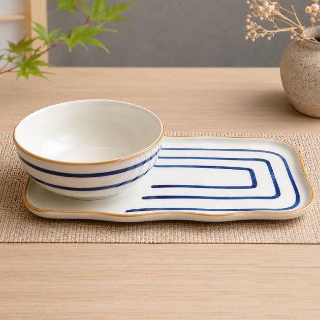 Ensemble Petit Déjeuner Japonais en Céramique – Bol & Plateau Élégants