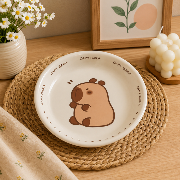 Assiette Enfant en Céramique Capybara – Design Mignon et Ludique