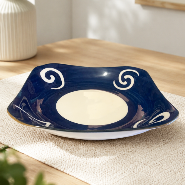 Assiette Creuse Carrée en Céramique Bleu Marine