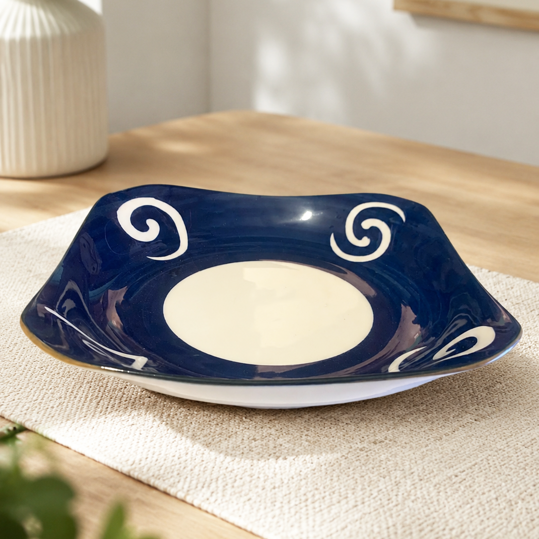 Assiette Creuse Carrée en Céramique Bleu Marine