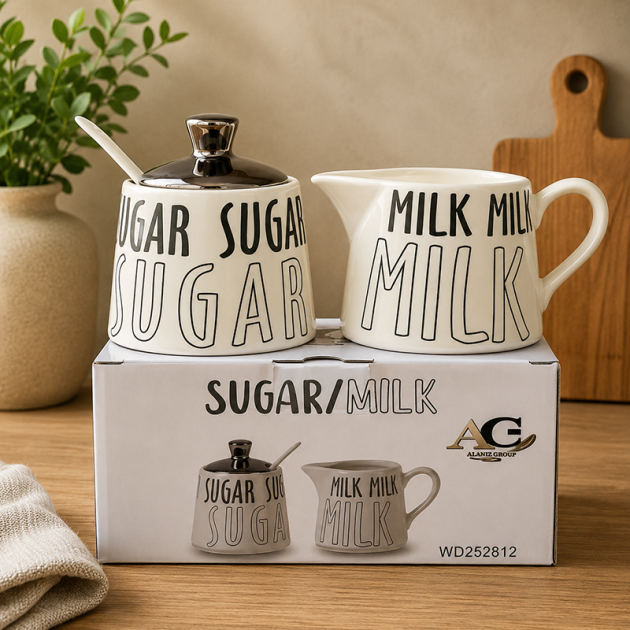 Ensemble Sucrier et Pot à Lait en Céramique – Design Moderne pour le Service du Café et du Thé