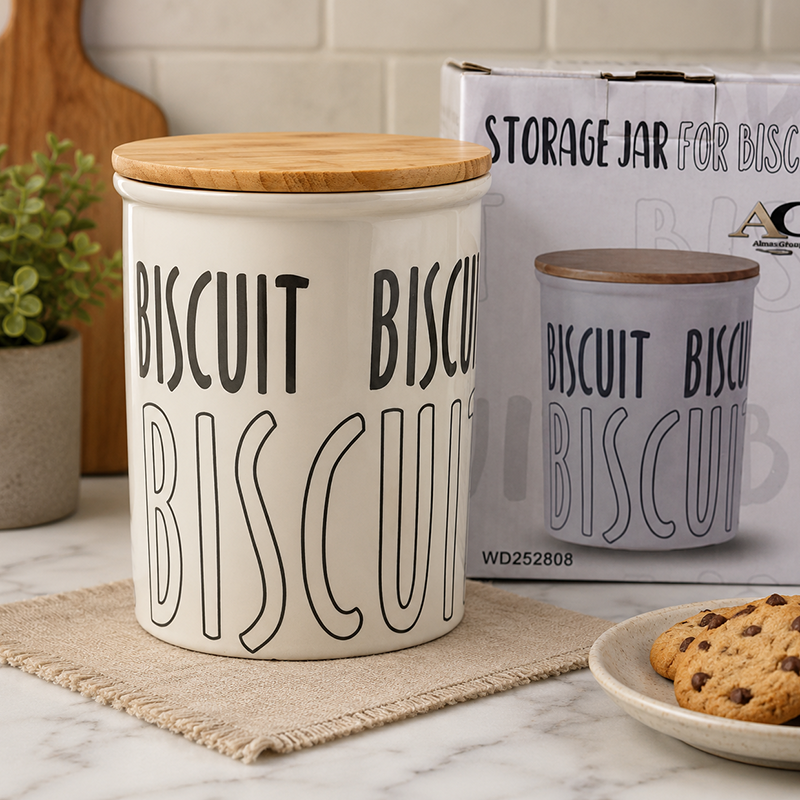Bocal à Biscuits en Céramique avec Couvercle en Bambou – Design Moderne et Hermétique