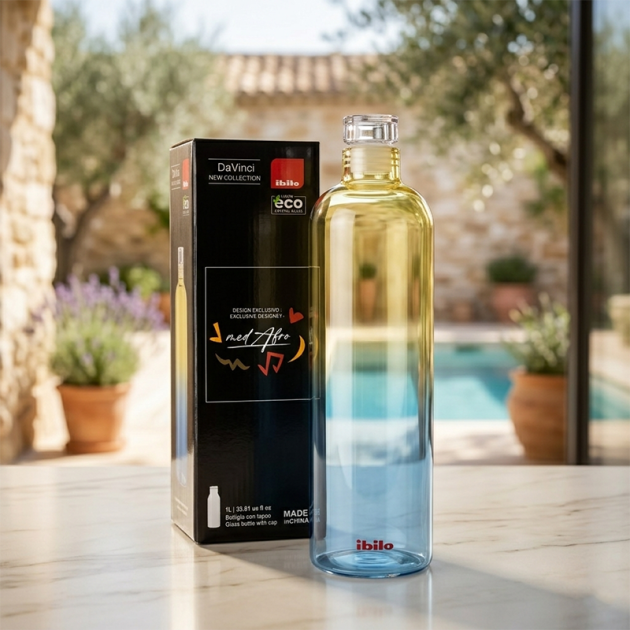 Bouteille en Verre Ibilo DaVinci 1 L – Design Élégant Dégradé Bleu