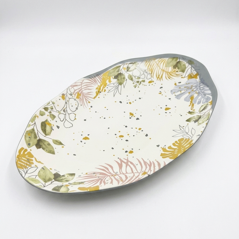 Service de Vaisselle Floral Élégant 32 Pièces – Motif Feuilles Dorées et Gris Perle – Image 8