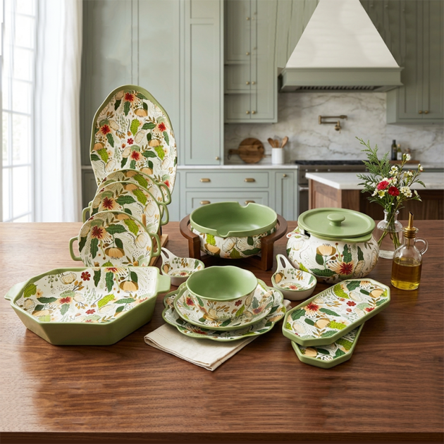 Service de Vaisselle Floral Élégant 32 Pièces – Motif  vert fleur