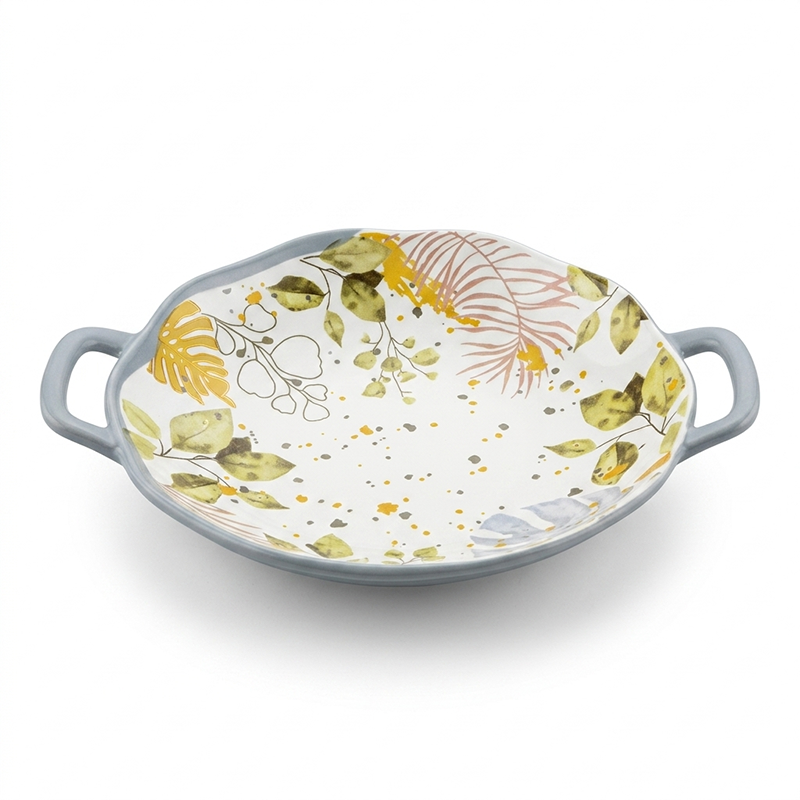 Service de Vaisselle Floral Élégant 32 Pièces – Motif Feuilles Dorées et Gris Perle – Image 6