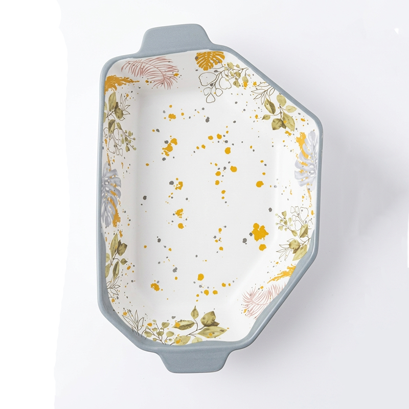 Service de Vaisselle Floral Élégant 32 Pièces – Motif Feuilles Dorées et Gris Perle – Image 9