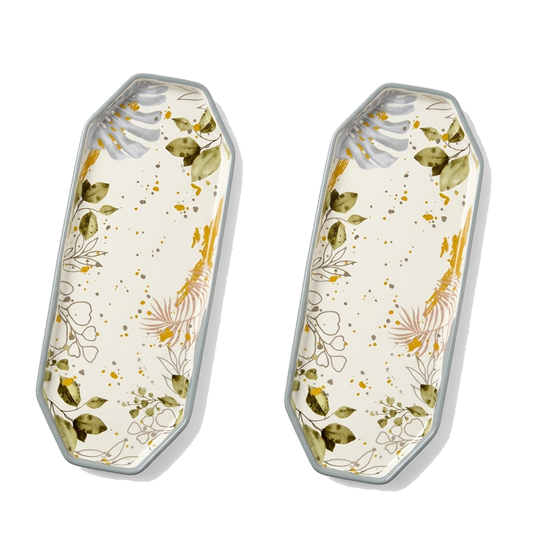 Service de Vaisselle Floral Élégant 32 Pièces – Motif Feuilles Dorées et Gris Perle – Image 5