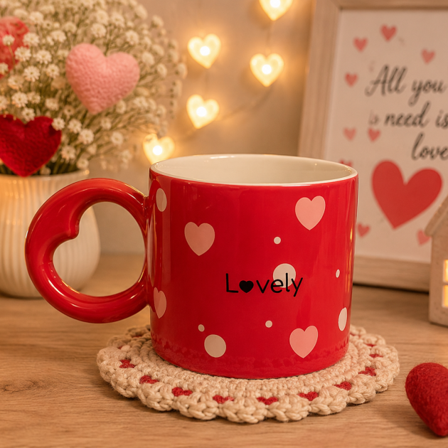 Mug en Céramique LOVE – Tasse Élégante avec Anse en Forme de Cœur