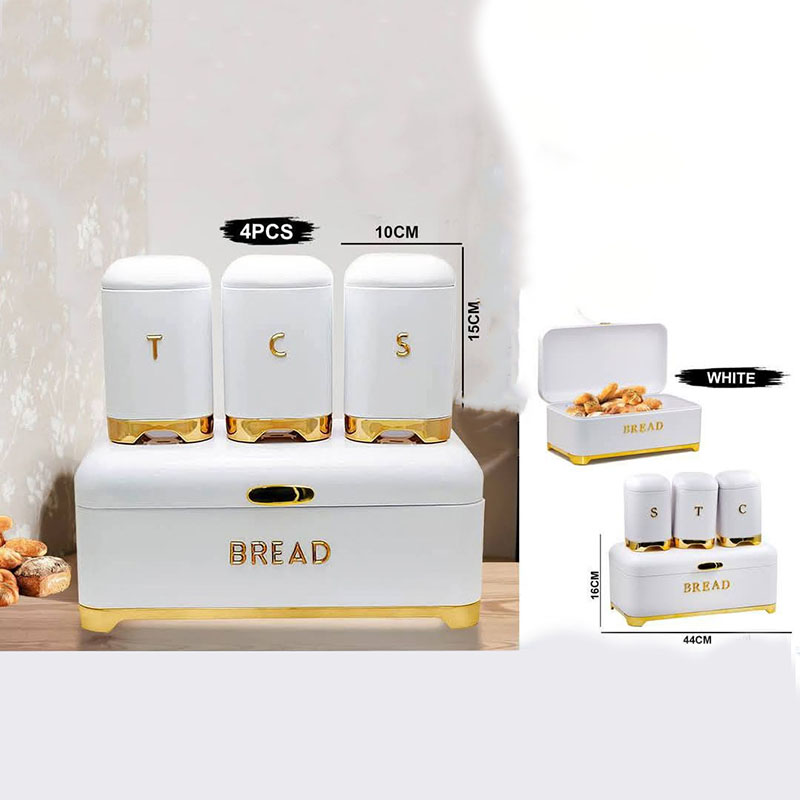 Ensemble Boîte à Pain avec 3 Boîtes de Conservation – Design Élégant Blanc et Doré (4 Pièces) – Image 2