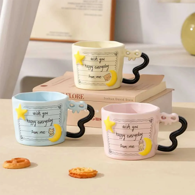 Mug en Céramique Créatif avec Poignée Design – Motif Étoile & Lune