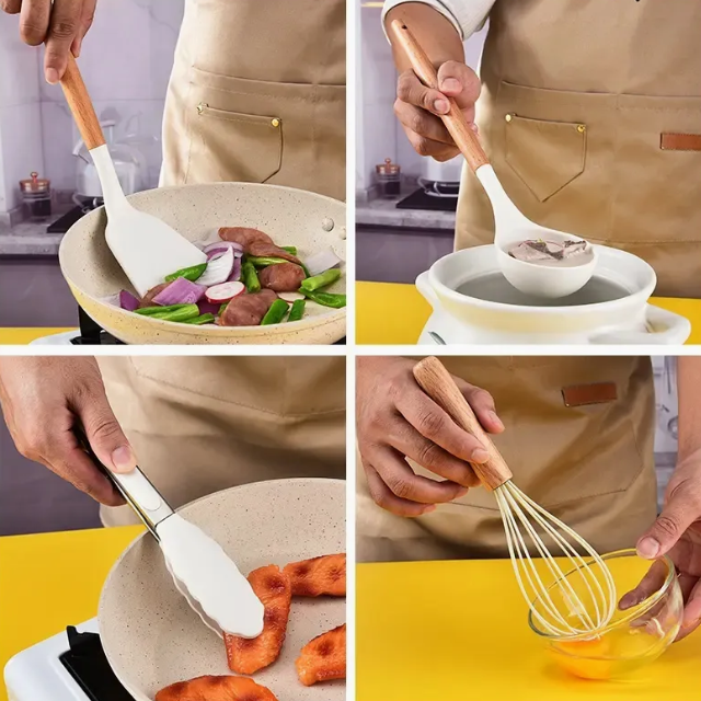 Set d'Ustensiles de Cuisine en Silicone – 10 Pièces avec Pot de Rangement – Image 3