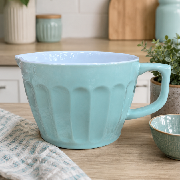 Grand Bol Doseur en Céramique Bleu Pastel avec Bec Verseur – Élégance & Grande Capacité