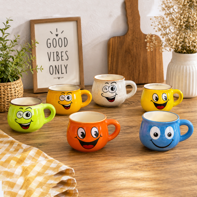 Ensemble de 6 Tasses en Céramique Émoticônes – Tasses Colorées au Design Souriant