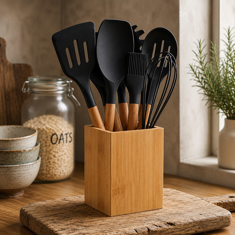 Set d'Ustensiles de Cuisine en Silicone – 10 Pièces avec Pot de Rangement – Image 4
