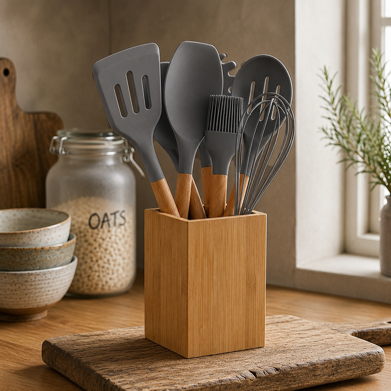 Set d'Ustensiles de Cuisine en Silicone – 10 Pièces avec Pot de Rangement – Image 5