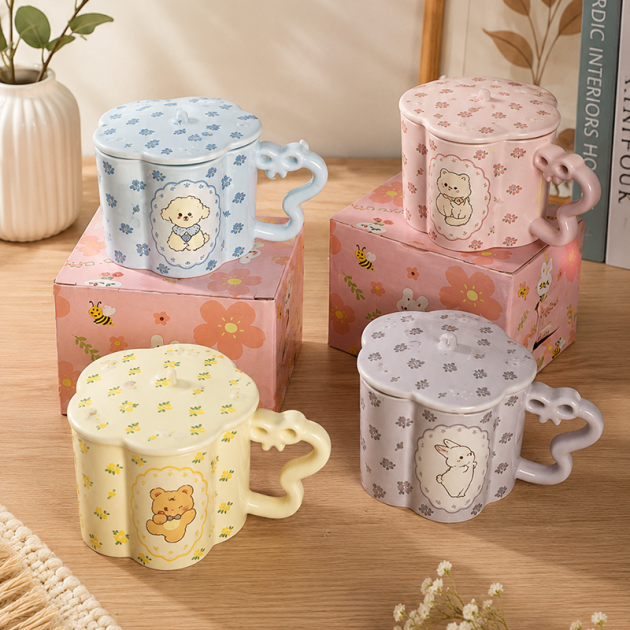 Tasses en Céramique avec Couvercle Motifs Animaux