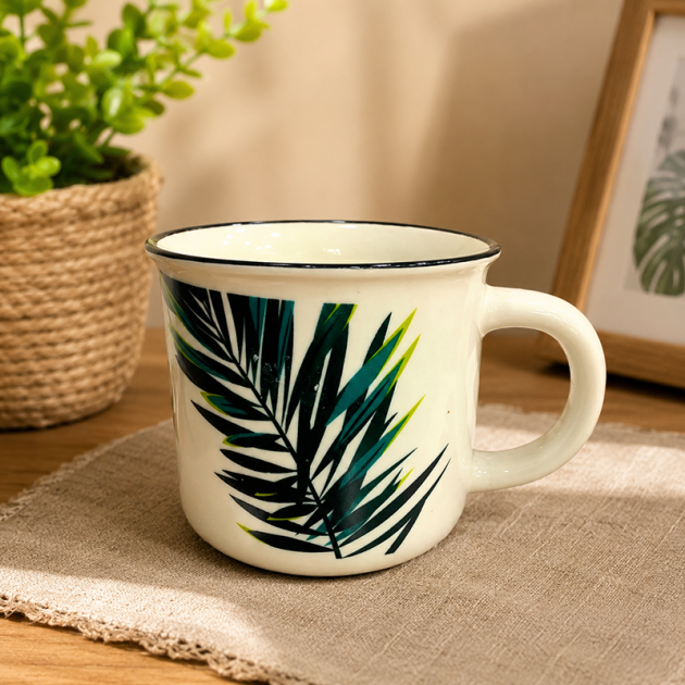 Mug en Céramique Motif Feuilles Tropicales