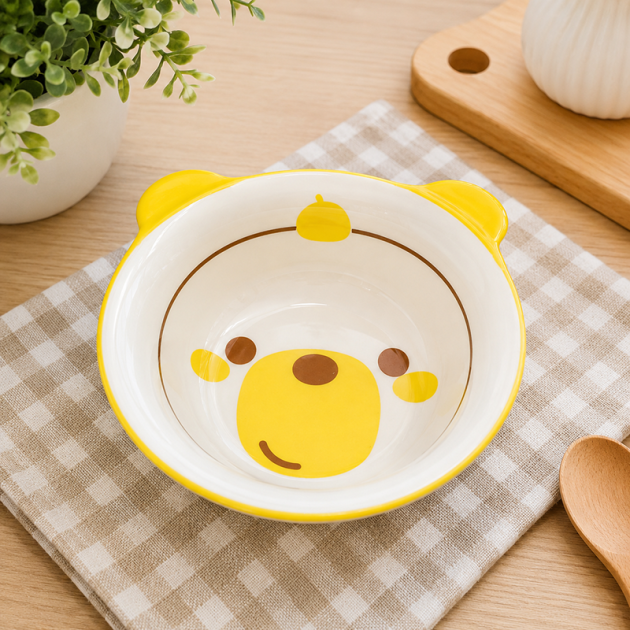 Bol en Céramique Enfant Motif Ours Jaune