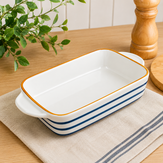 Plat à Gratin Rectangulaire en Céramique – Plat de Cuisson Élégant avec Poignées
