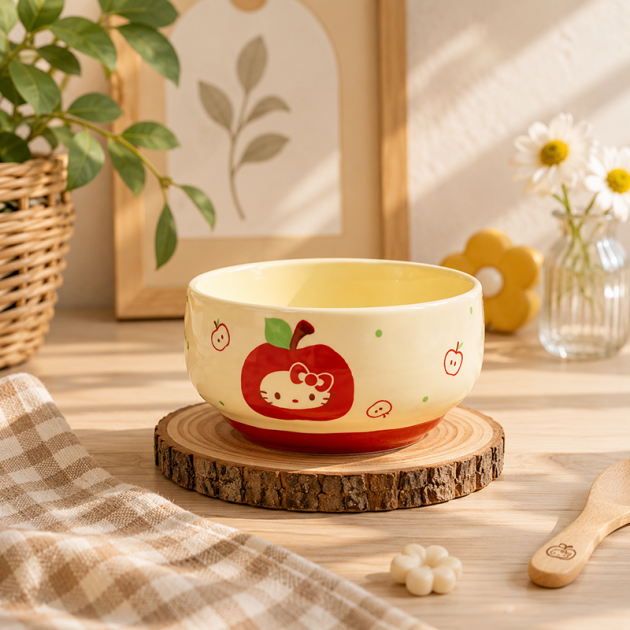 Bol en Céramique Motif Pomme Rouge Hello Kitty