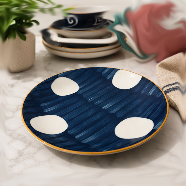 Assiette Plate en Céramique bleu de 21cm