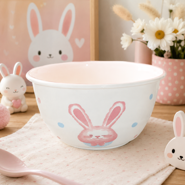 Bol en Céramique Lapin – Design Pastel Adorable pour Enfants
