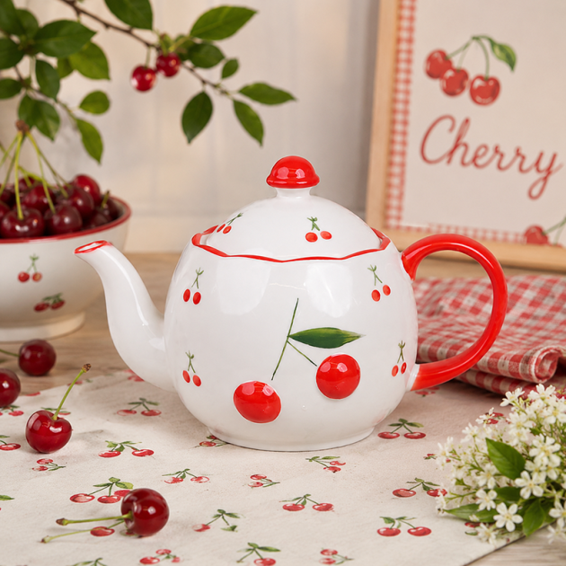 Théière en Céramique Motif Cerises