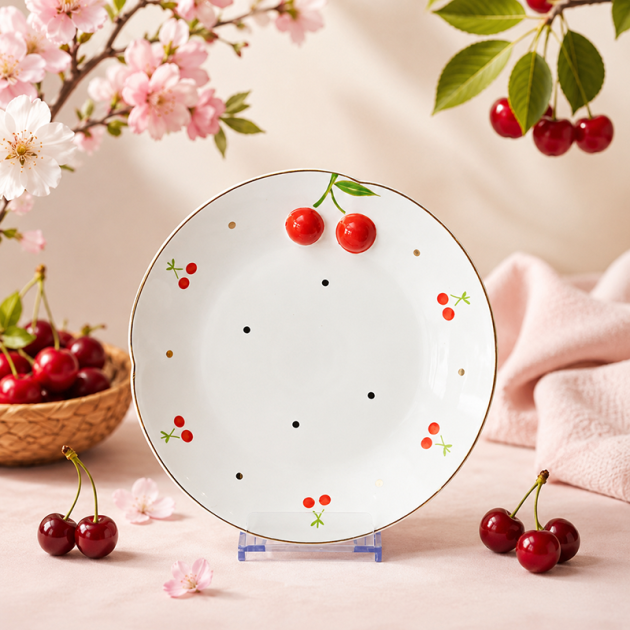 Assiette en Céramique Motif Cerises 20cm