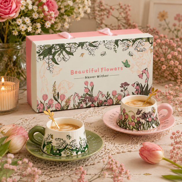 Coffret Duo de Tasses en Porcelaine Florale – Collection "Beautiful Flowers"